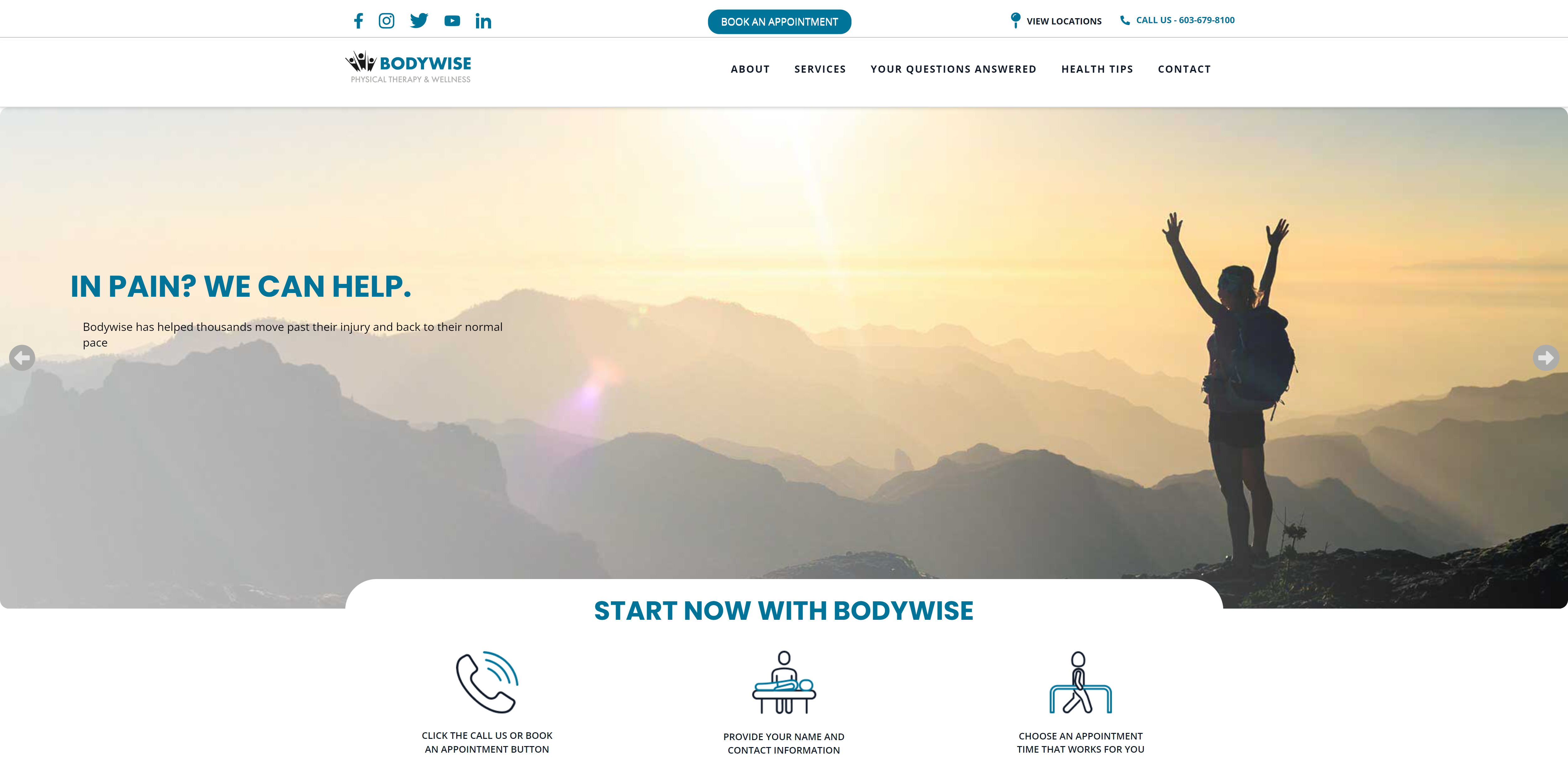 Thumbnail of BodyWiseNH.com website - which we built.